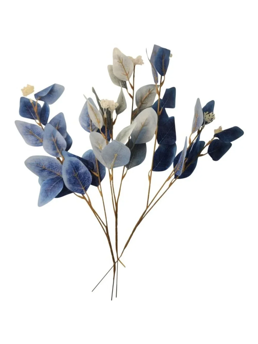 Blue Ombre Dollar Eucalyptus Stems, Faux Eucalyptus Branches, Artificial Greener
